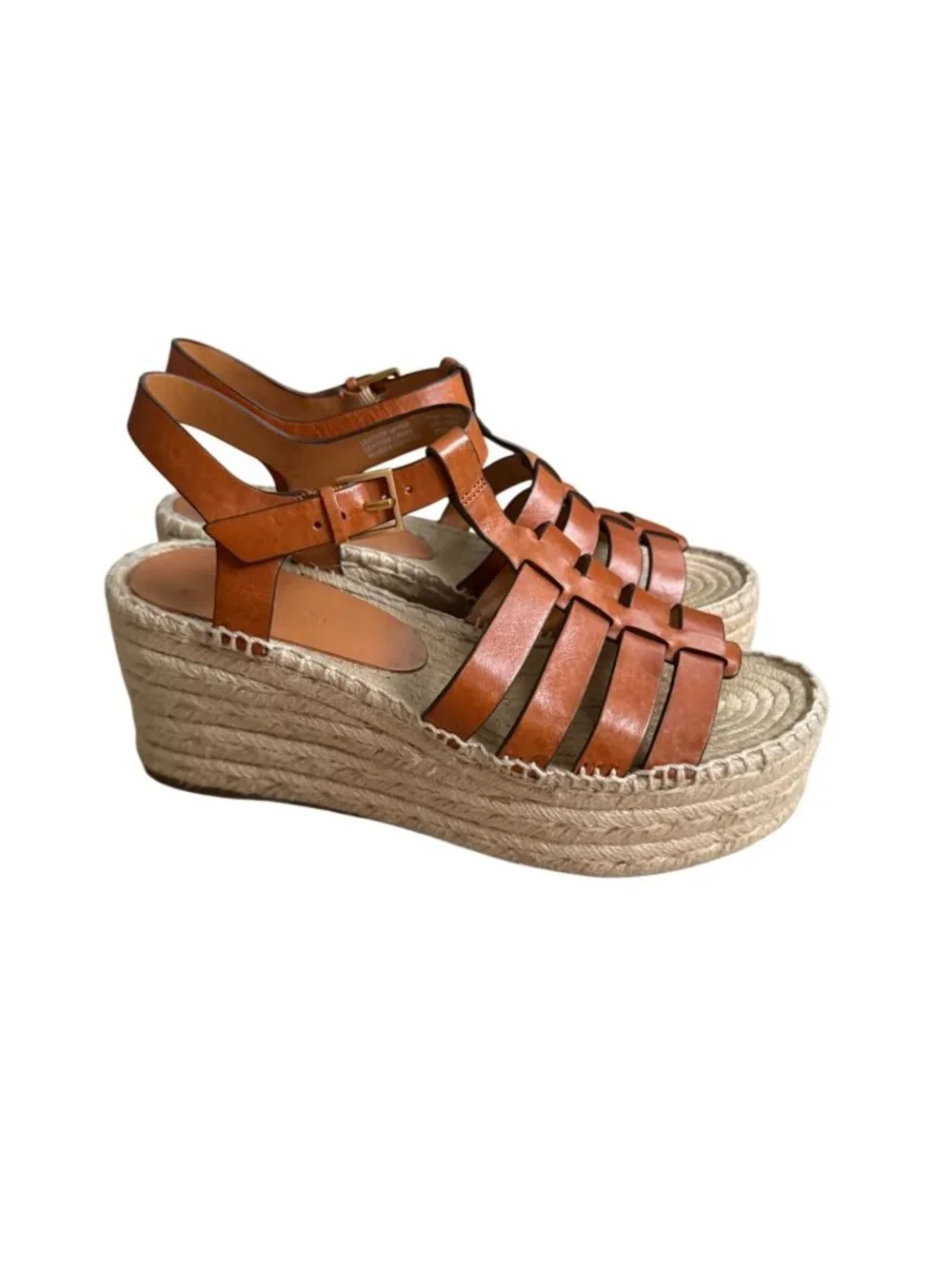 TORY BURCH Tan Leather Platform Espadrilles Sandals Size 7.5